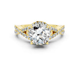 Yellow gold Round Cut Moissanite  Halo Twist Band Solitaire Prong Setting Ring_42