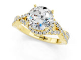 Yellow gold Round Cut Moissanite  Halo Twist Band Solitaire Prong Setting Ring_43