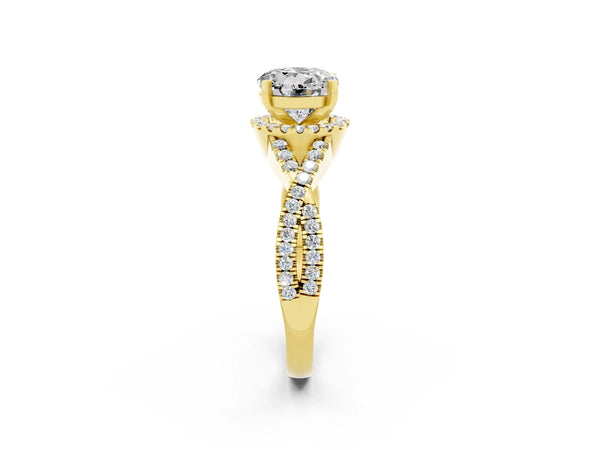 Yellow gold Round Cut Moissanite  Halo Twist Band Solitaire Prong Setting Ring
