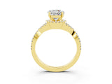 Yellow gold Round Cut Moissanite  Halo Twist Band Solitaire Prong Setting Ring_45