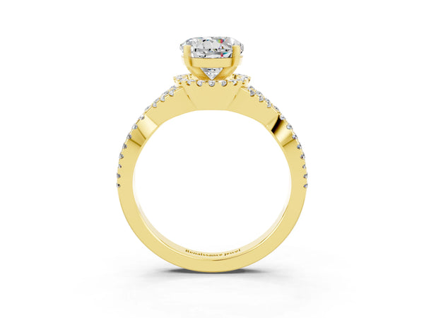 Yellow gold Round Cut Moissanite  Halo Twist Band Solitaire Prong Setting Ring