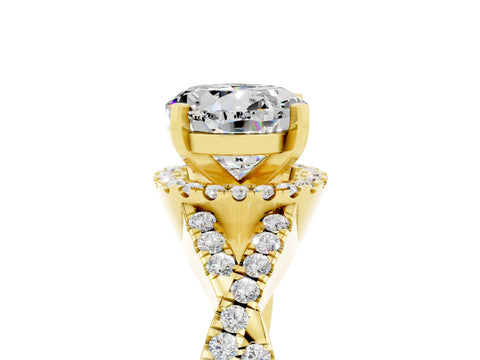Yellow gold Round Cut Moissanite Halo Twist Band Solitaire Prong Setting Ring_5