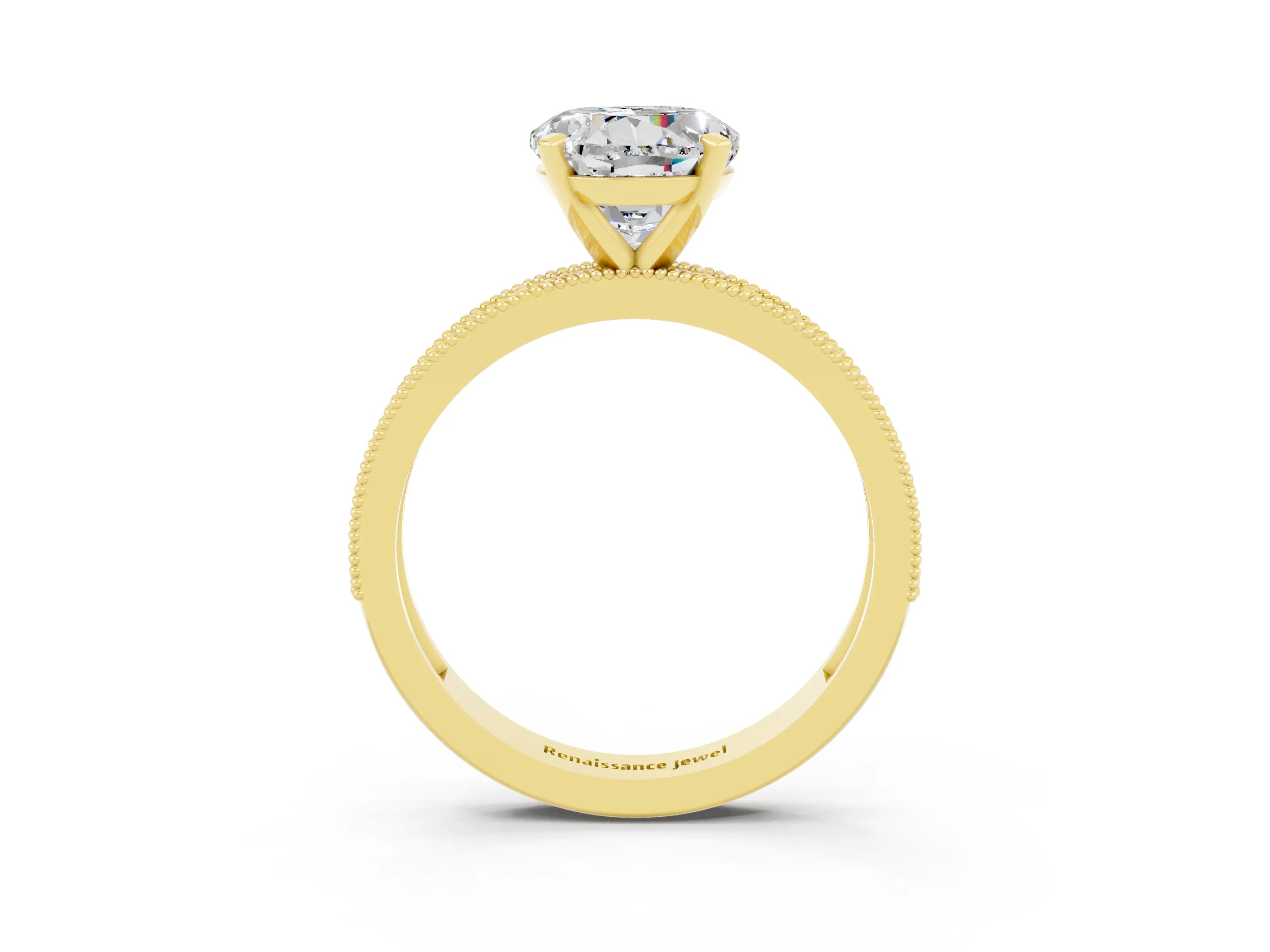Yellow gold Round Cut Moissanite Milgrain Pavé Engagement Ring with Four-Prong Setting_3