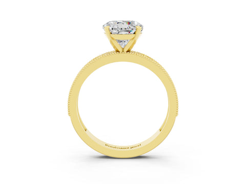Yellow gold Round Cut Moissanite Milgrain Pavé Engagement Ring with Four-Prong Setting_3