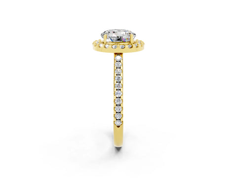 Yellow gold Round Cut Moissanite Pavé Halo Ring with Four-Prong Setting_14