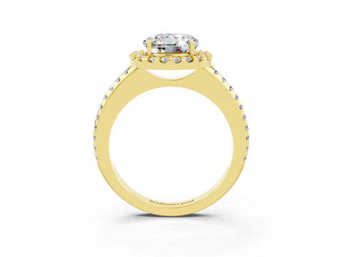 Yellow gold Round Cut Moissanite Pavé Halo Ring with Four-Prong Setting_15