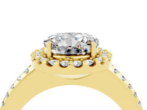 Yellow gold Round Cut Moissanite Pavé Halo Ring with Four-Prong Setting_16