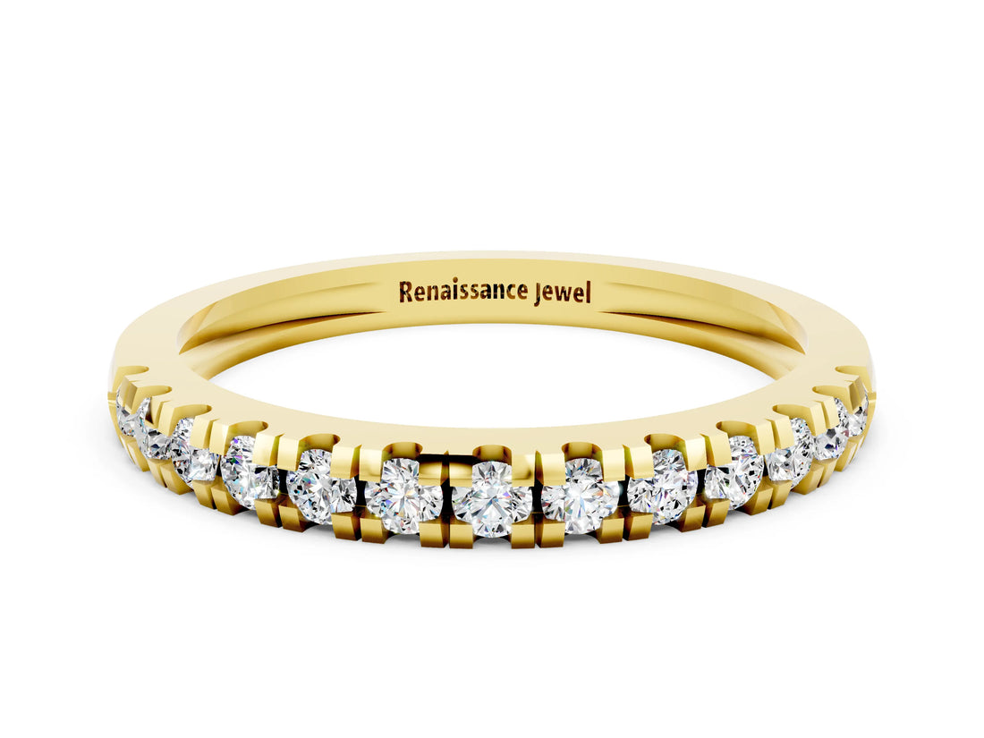 Yellow gold Round Cut Moissanite Pavé Set Thin Band