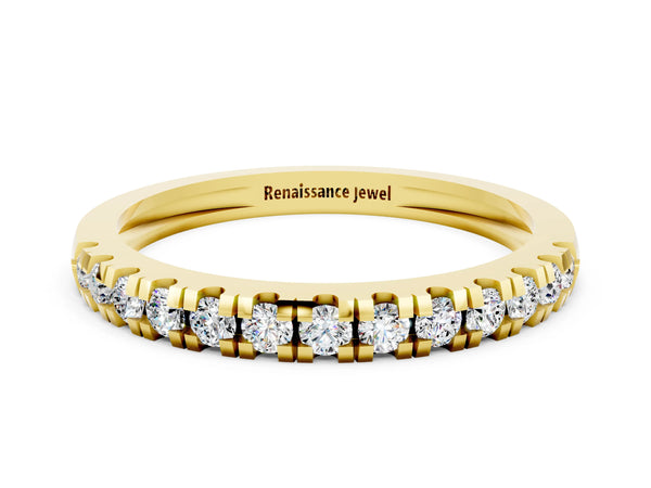 Yellow Gold Round Moissanite Thin Pave Half Eternity Wedding Band