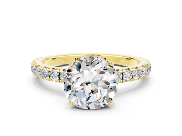 Yellow gold Round Cut Moissanite Pavé Solitaire Engagement Ring with Four-Prong Setting