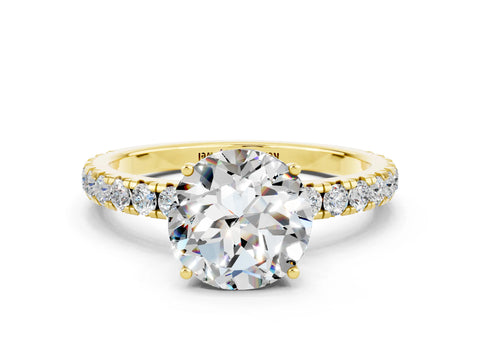 Yellow gold Round Cut Moissanite Pavé Solitaire Engagement Ring with Four-Prong Setting_12