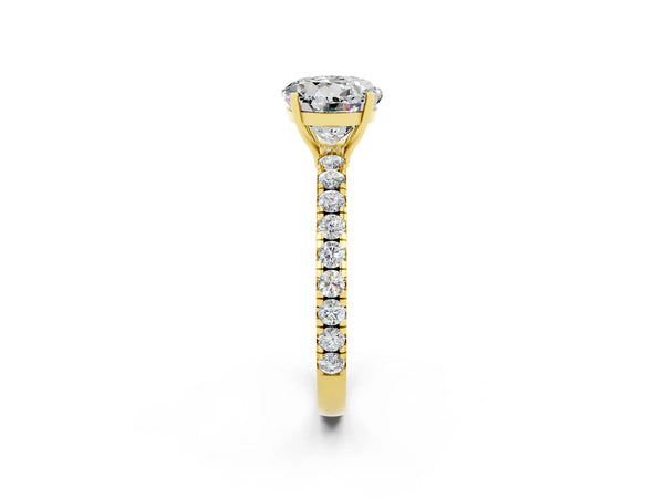 Yellow gold Round Cut Moissanite Pavé Solitaire Engagement Ring with Four-Prong Setting