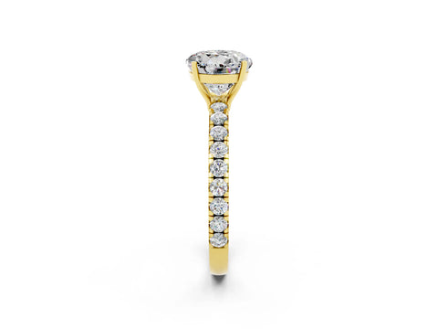 Yellow gold Round Cut Moissanite Pavé Solitaire Engagement Ring with Four-Prong Setting_14