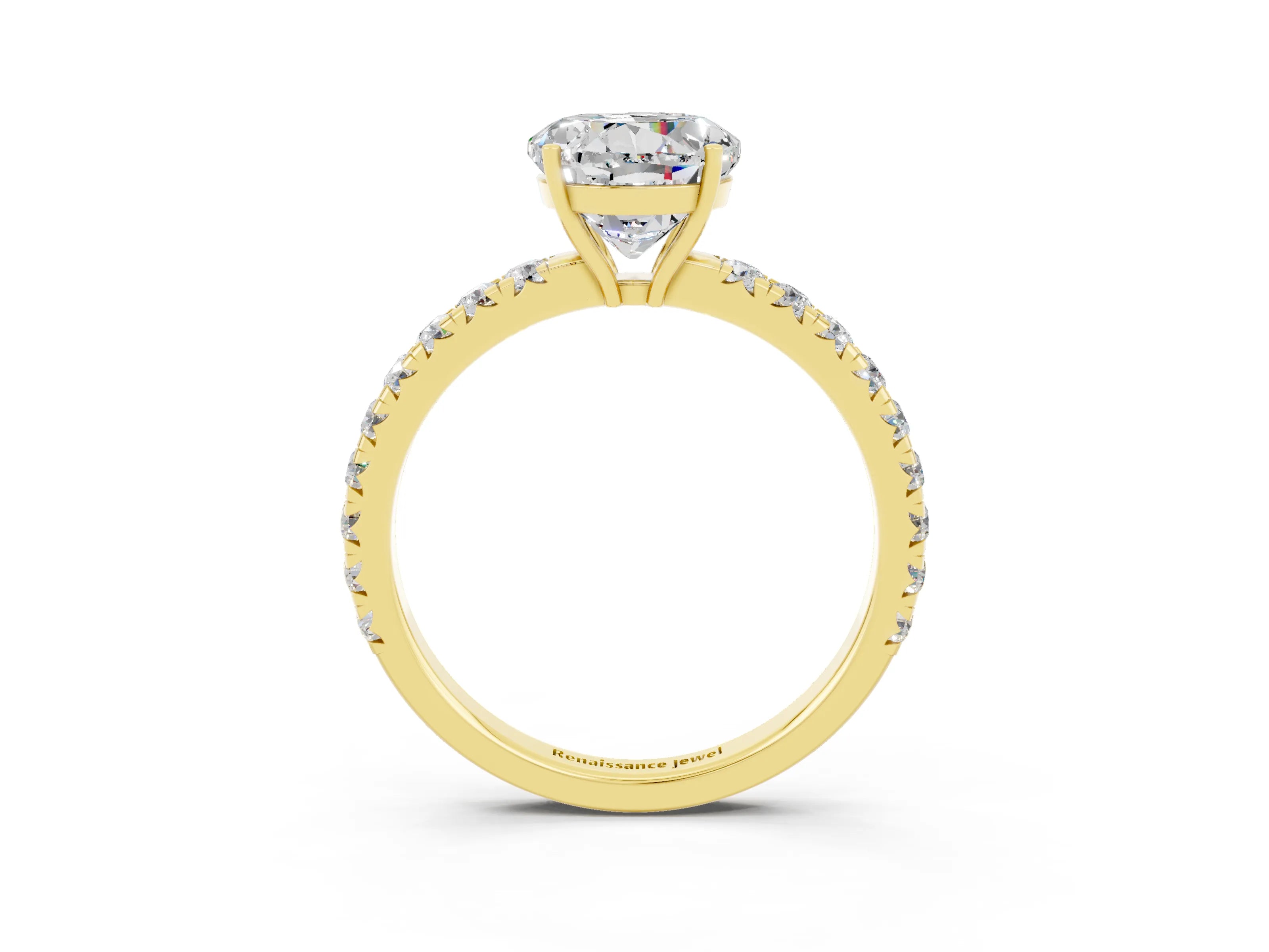 Yellow gold Round Cut Moissanite Pavé Solitaire Engagement Ring with Four-Prong Setting_15
