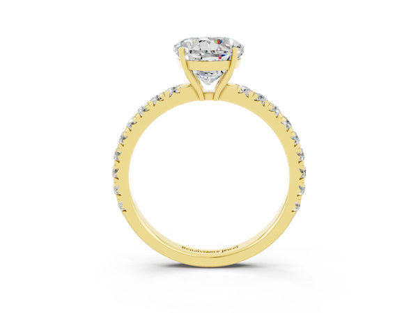 Yellow gold Round Cut Moissanite Pavé Solitaire Engagement Ring with Four-Prong Setting