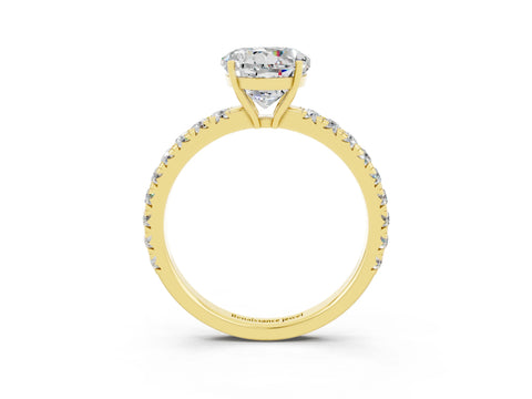 Yellow gold Round Cut Moissanite Pavé Solitaire Engagement Ring with Four-Prong Setting_15