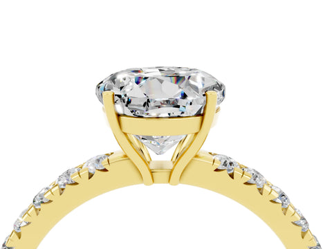 Yellow gold Round Cut Moissanite Pavé Solitaire Engagement Ring with Four-Prong Setting_16