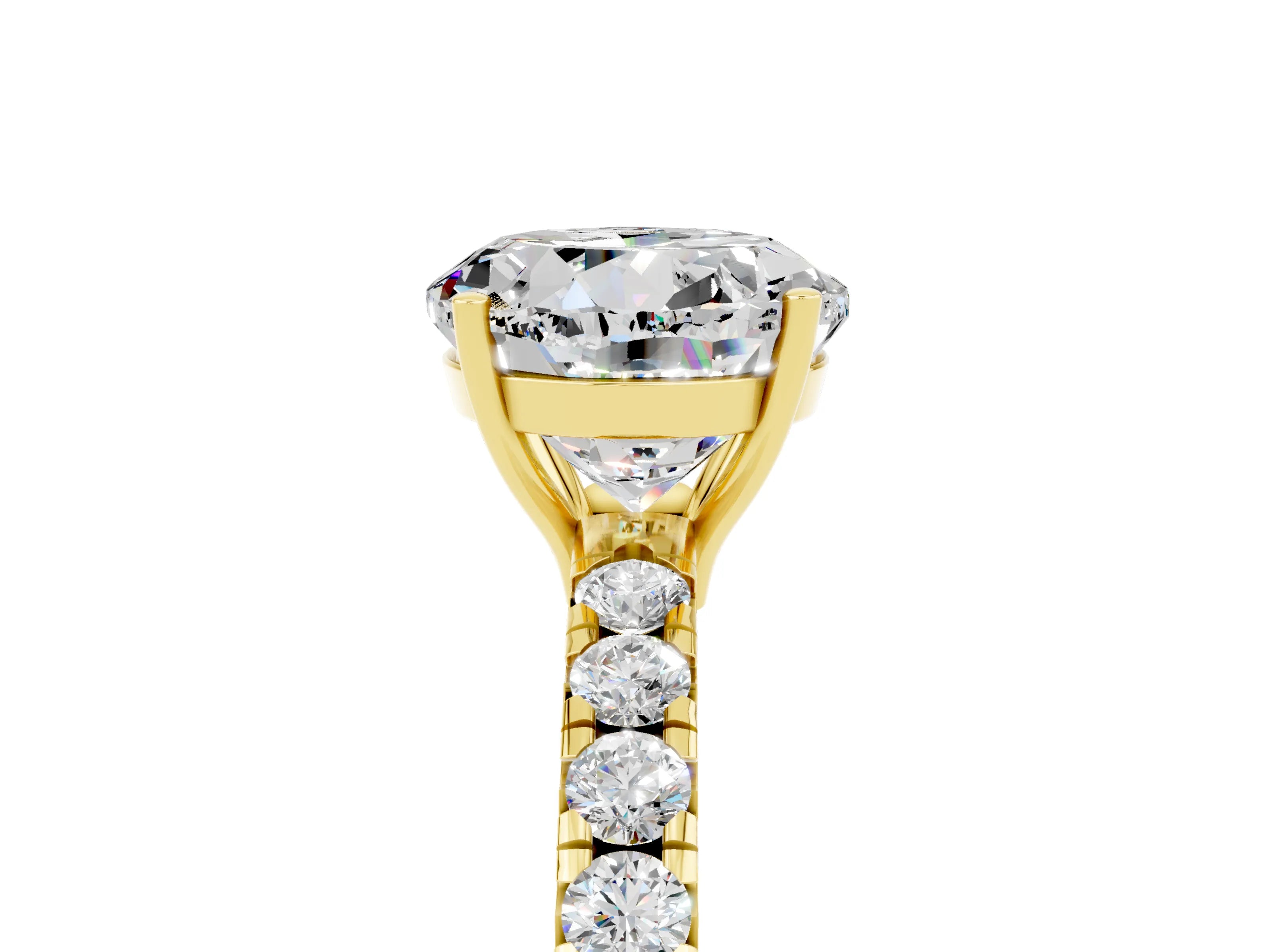 Yellow gold Round Cut Moissanite Pavé Solitaire Engagement Ring with Four-Prong Setting_17