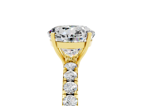 Yellow gold Round Cut Moissanite Pavé Solitaire Engagement Ring with Four-Prong Setting_17