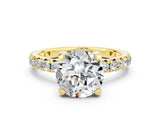 Yellow gold Round Cut Moissanite Pavé Solitaire Ring with Round Band and Prong Setting_24
