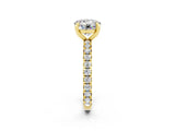 Yellow gold Round Cut Moissanite Pavé Solitaire Ring with Round Band and Prong Setting_26