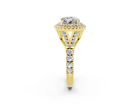 Yellow gold Round Cut Moissanite Pavé Split Shank Double Halo Engagement Ring_2