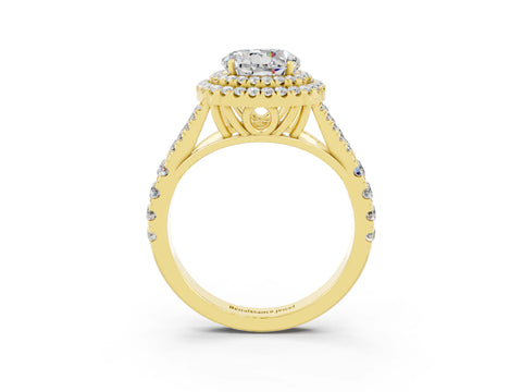 Yellow gold Round Cut Moissanite Pavé Split Shank Double Halo Engagement Ring_3