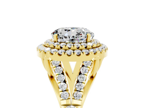 Yellow gold Round Cut Moissanite Pavé Split Shank Double Halo Engagement Ring_5