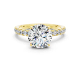 Yellow gold Round Cut Moissanite Pave Band Solitaire Ring with Four-Prong Setting_24