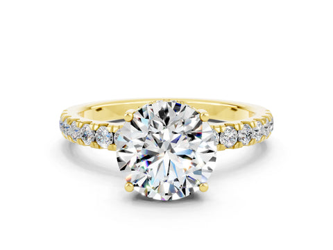 Yellow gold Round Cut Moissanite Pave Band Solitaire Ring with Four-Prong Setting_24
