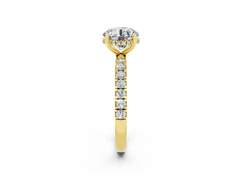 Yellow gold Round Cut Moissanite Pave Band Solitaire Ring with Four-Prong Setting_26