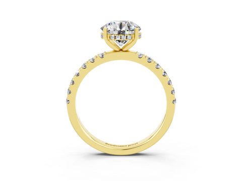 Yellow gold Round Cut Moissanite Pave Band Solitaire Ring with Four-Prong Setting_27