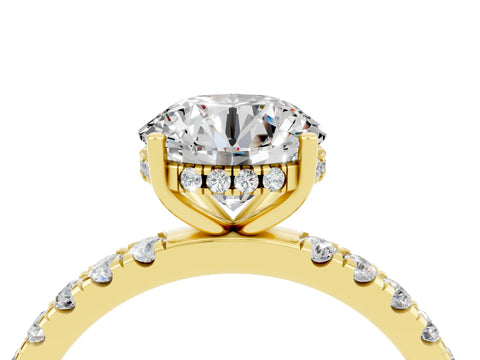 Yellow gold Round Cut Moissanite Pave Band Solitaire Ring with Four-Prong Setting_28