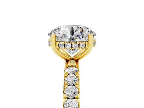 Yellow gold Round Cut Moissanite Pave Band Solitaire Ring with Four-Prong Setting_29