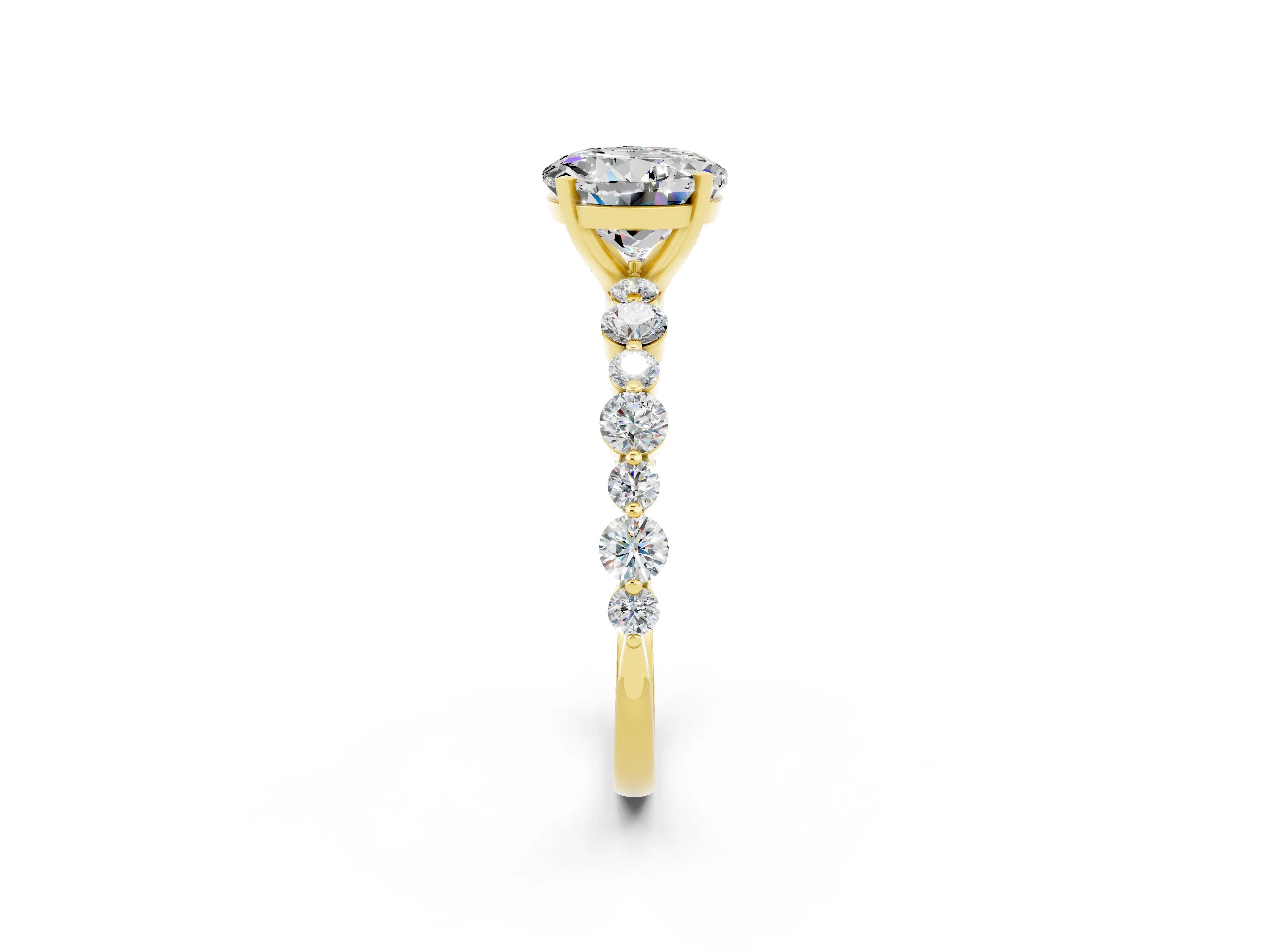 Yellow gold Round Cut Moissanite Prong Set Engagement Ring with Pavé Band_2