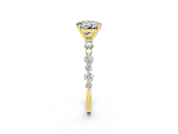 Yellow gold Round Cut Moissanite Prong Set Engagement Ring with Pavé Band