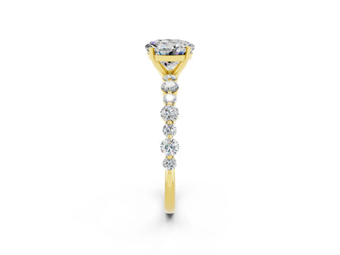 Yellow gold Round Cut Moissanite Prong Set Engagement Ring with Pavé Band_2