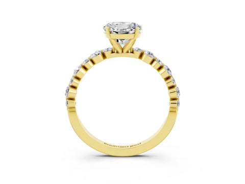 Yellow gold Round Cut Moissanite Prong Set Engagement Ring with Pavé Band_3