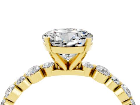 Yellow gold Round Cut Moissanite Prong Set Engagement Ring with Pavé Band_4