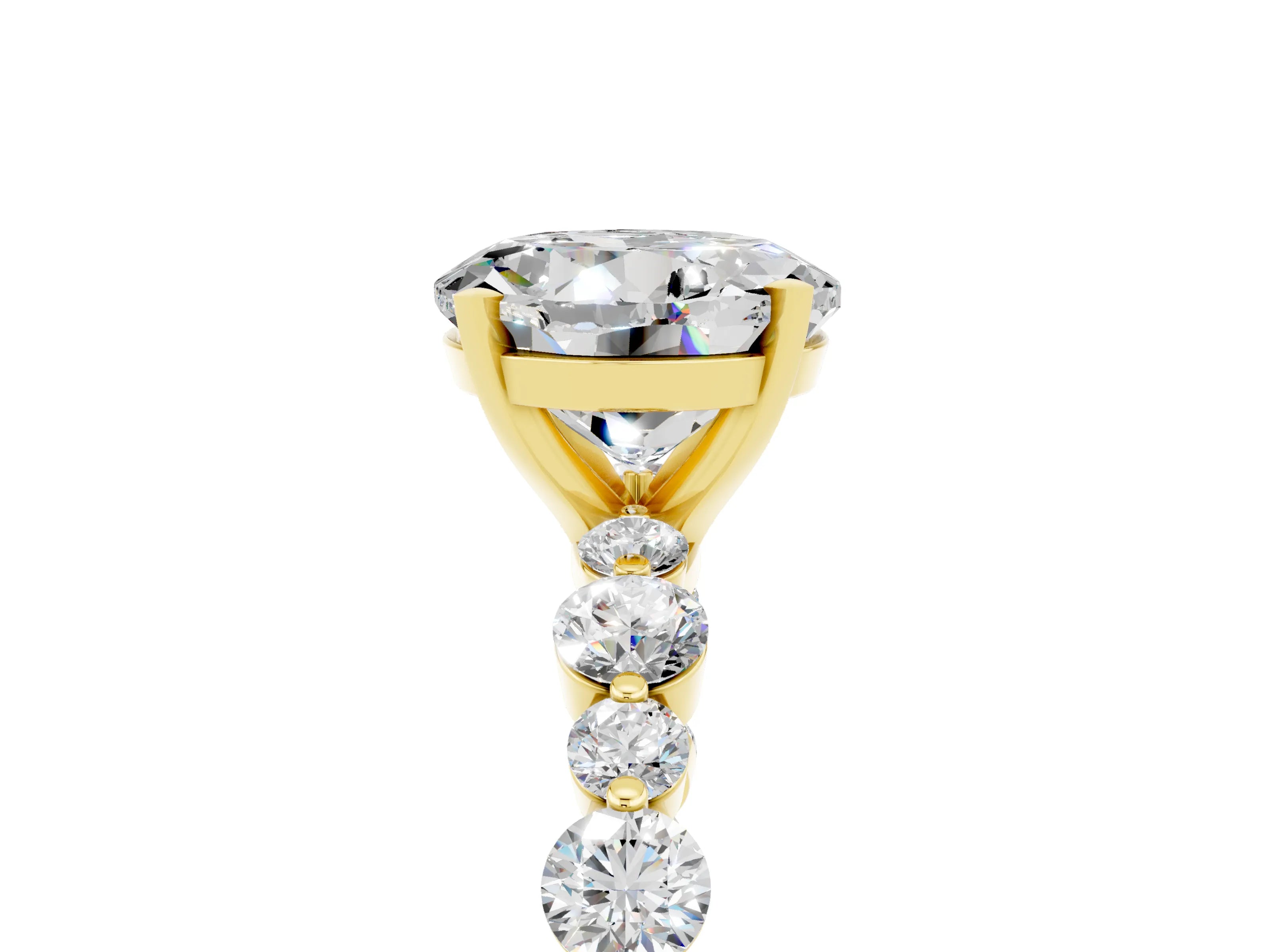 Yellow gold Round Cut Moissanite Prong Set Engagement Ring with Pavé Band_5