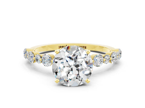 Yellow gold Round Cut Moissanite Prong Set Engagement Ring with Pavé Band