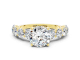 Yellow gold Round Cut Moissanite Prong Setting with Side Stones on a Pave Band