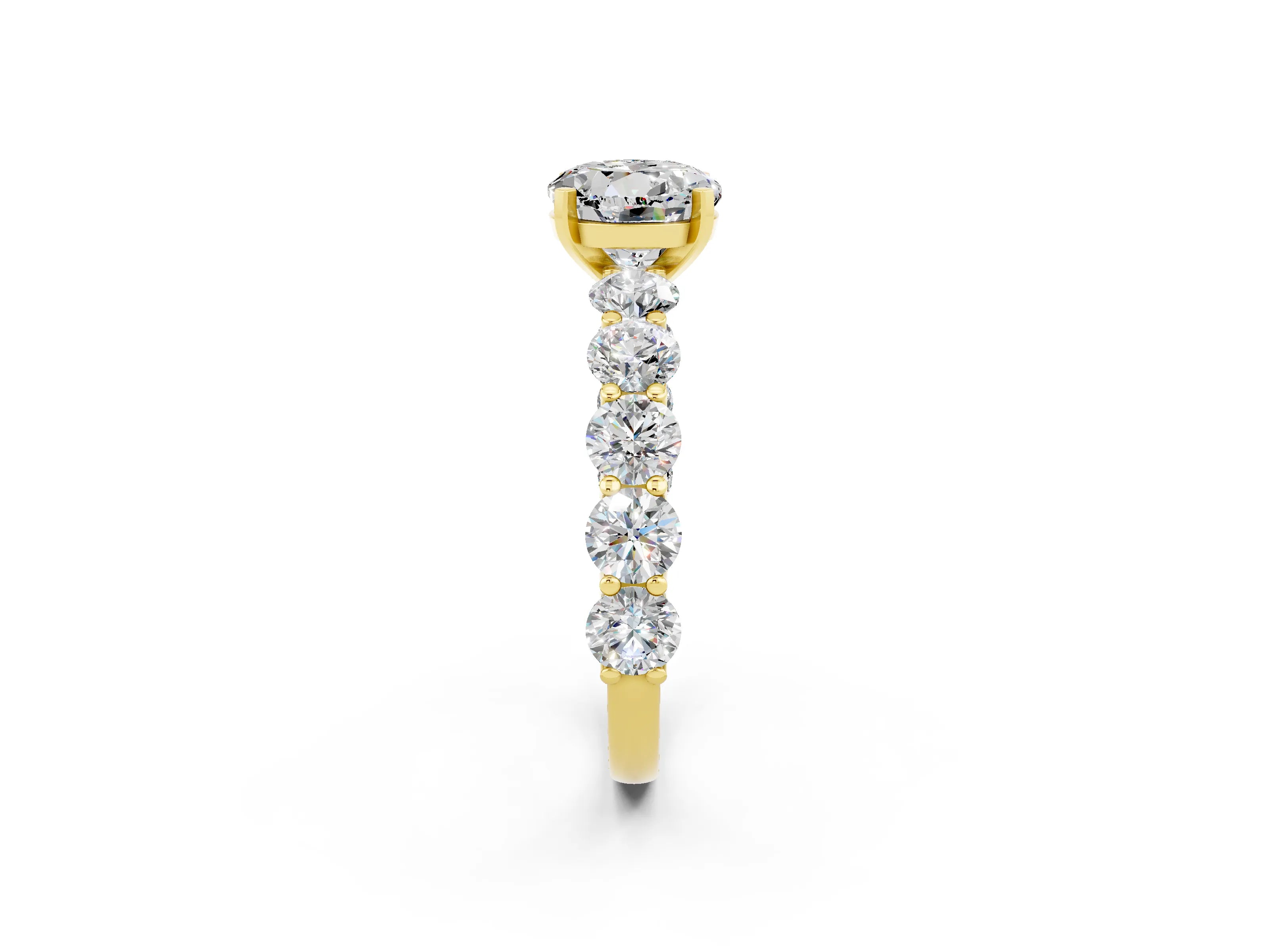 Yellow gold Round Cut Moissanite Prong Setting with Side Stones on a Pave Band_2