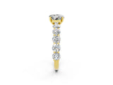 Yellow gold Round Cut Moissanite Prong Setting with Side Stones on a Pave Band_2
