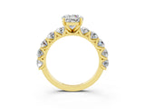 Yellow gold Round Cut Moissanite Prong Setting with Side Stones on a Pave Band_3