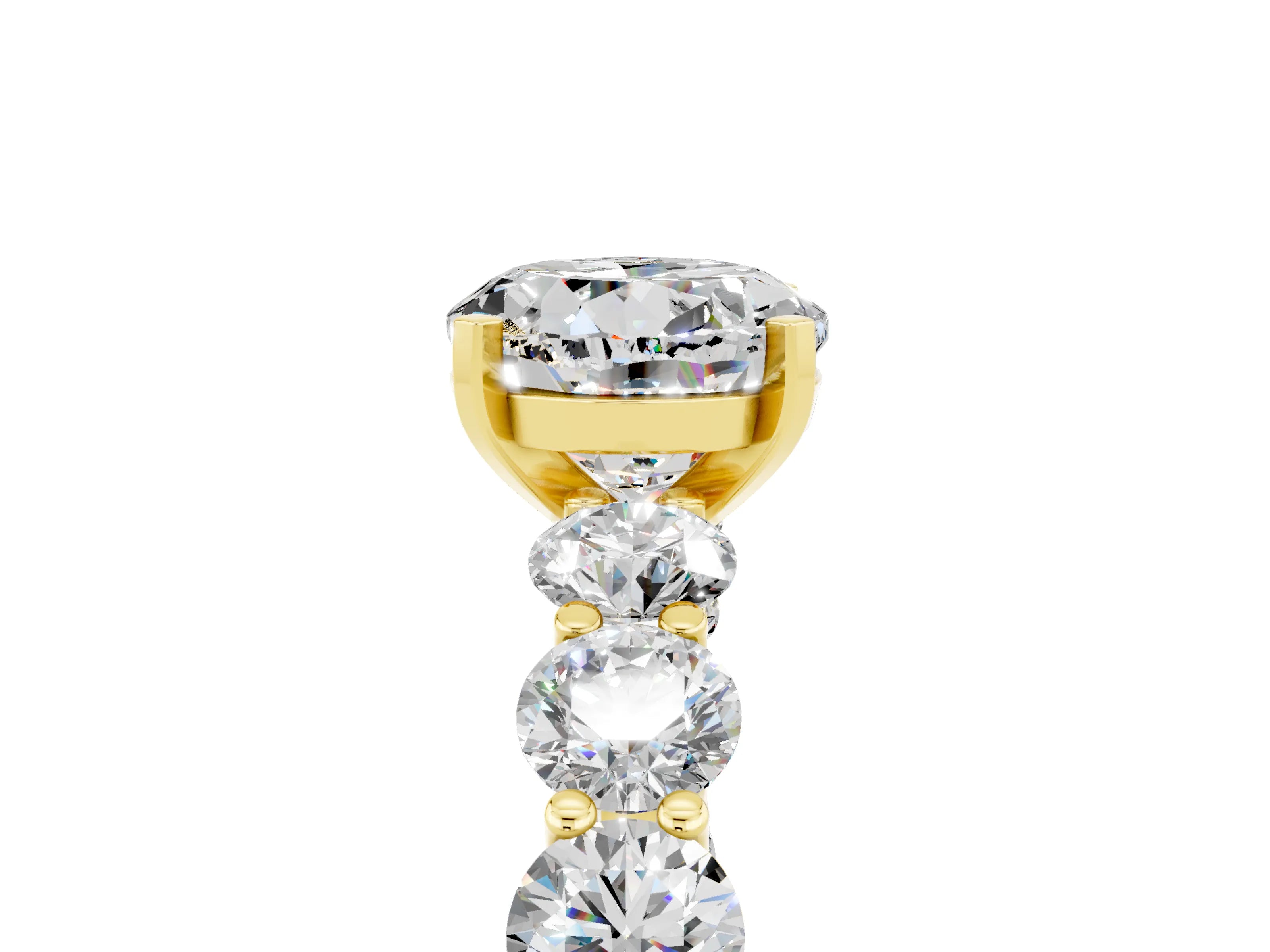 Yellow gold Round Cut Moissanite Prong Setting with Side Stones on a Pave Band_5