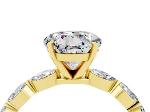 Yellow gold Round Cut Moissanite Ring with Marquise Side Stones and Prong Setting_4