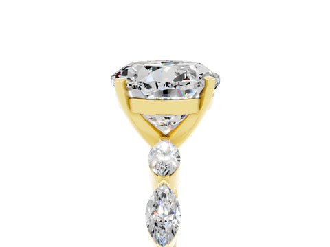 Yellow gold Round Cut Moissanite Ring with Marquise Side Stones and Prong Setting_5