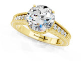 Yellow gold Round Cut Moissanite Ring with Milgrain Pavé Band and Four-Prong Setting_13