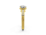 Yellow gold Round Cut Moissanite Ring with Milgrain Pavé Band and Four-Prong Setting_14